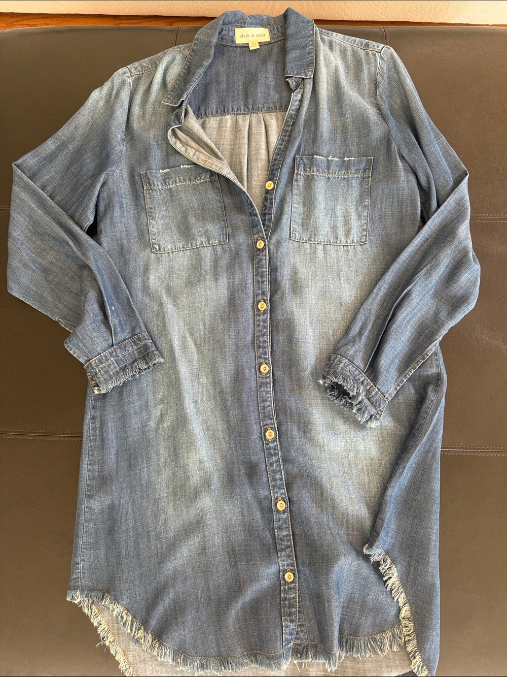 cloth & stone Faded Blue Denim Button-Down Shirt Dress